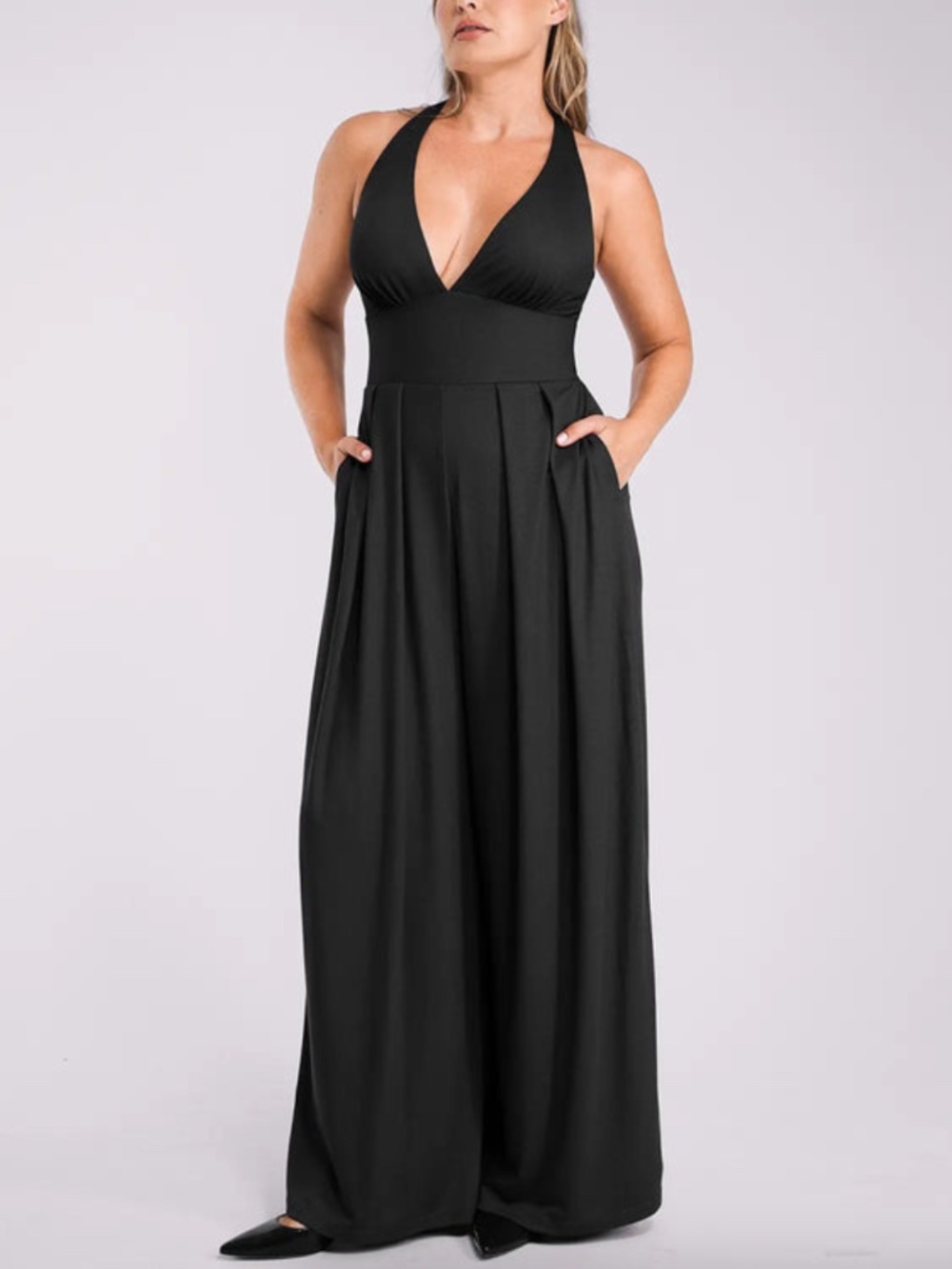 Shapellx AirSlim Deep Plunge Built-In Shaping Jumpsuit Black Women's Size Large